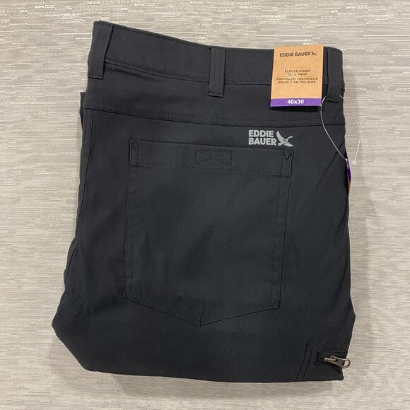 Eddie Bauer Fleece Lined Tech Pants Mens 40 x 30 Black Water Repellent Insulated - Picture 6 of 14